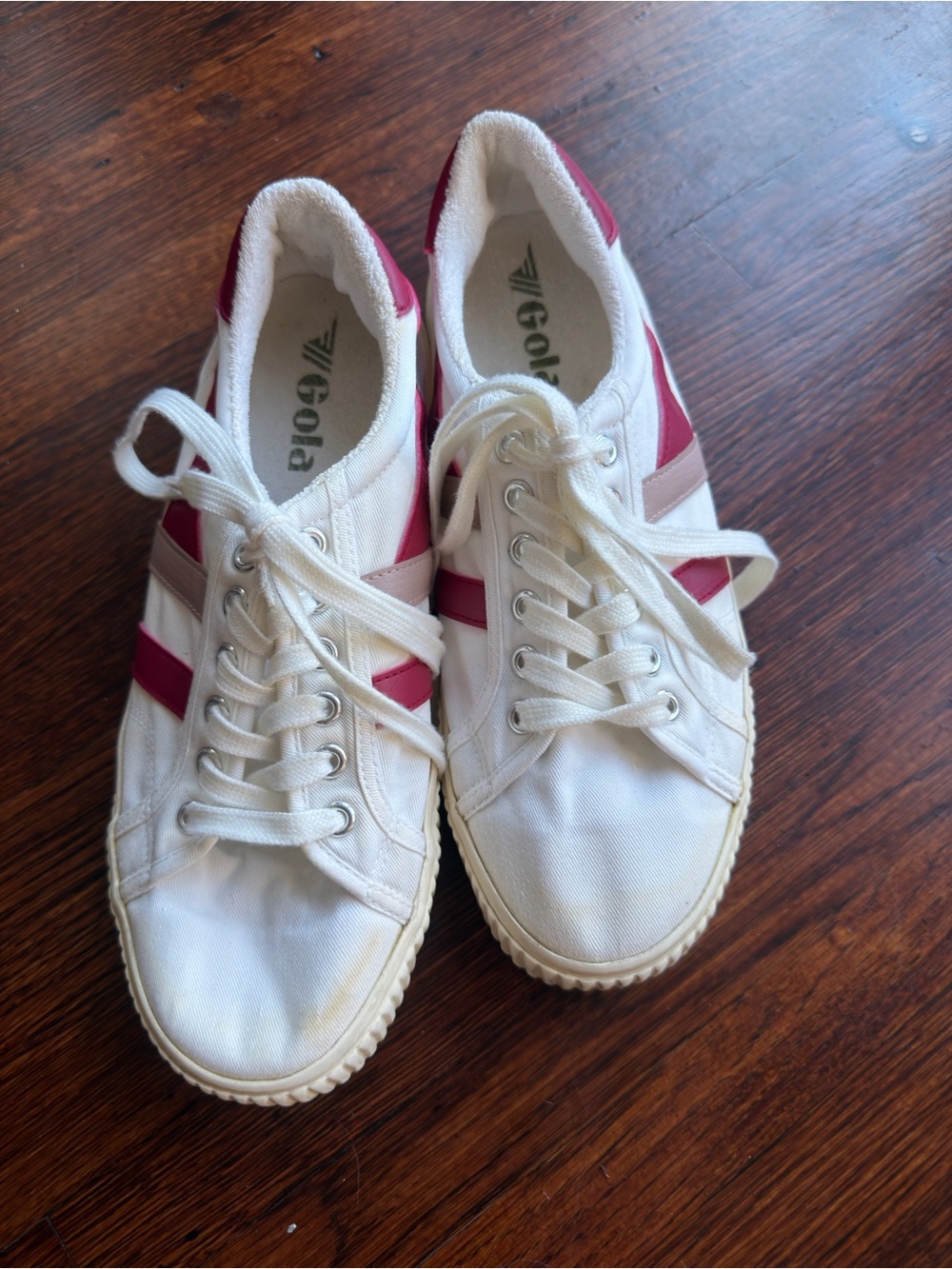 Gola Coaster White Pink Canvas Low Top Lace Up Retro Sneakers Trainers